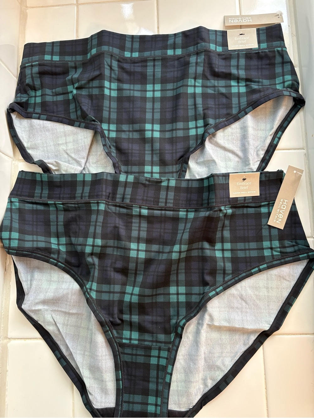 NWT Lot of 2 Haven Well Within Embrace High Waist Brief Blue Green Plaid Large